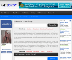 rapidproxy.org: RapidProxy.org
Feel free to browse the internet at school with RapidProxy.org to unblock websites like Myspace, Bebo, Facebook, Friendster, hi5 and more!