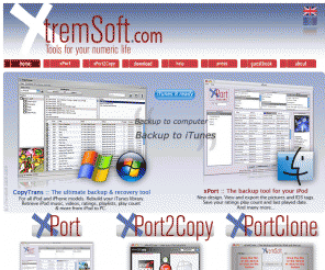 xtremsoft.com: xTremSoft.com copy songs from iPod, backup iPod to MAC/PC computer. Free 24h support. Bypass Apple's iTunes limitations
Copy music from iPod to computer (PC/MAC). Free support guarantee. Bypass Apple's iTunes limitations. When your songs are on an iPod, they are lost, without xPort2Copy or xPort you can't use them anymore to burn a cd or to hear them without your iPod plugged in. Transfert your songs and playlists with ratings and playcount in just a few clicks. Your iPod's music will be safe for the first time.