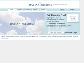 blueskywebsites.com: Online web site builder, website software, homepage creator, personal ecommerce - BlueSkyWebsites.com.
