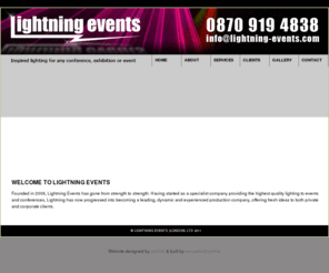 lightning-events.com: Welcome To Lightning Events : Lightning Events : Inspired event lighting for all private and corporate events, weddings and parties : London : East Anglia : UK
Welcome To Lightning Events : Lightning Events : Inspired event lighting for all private and corporate events, weddings and parties : London : East Anglia : UK