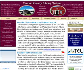 cannoncolibrary.org: Cannon County Library - Tennessee
Cannon County Public Library Website, Cannon County, Tennessee.  View upcoming events, information about library services and programs, and more.