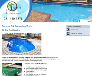 poolserviceie.com: Swimming Pools Corona, CA - All Star Pool Service 714-458-5558
All Star Pool Service provides Swimming Pools servie to Corona, CA area. Call For A Free Estimate 951-440-3371.