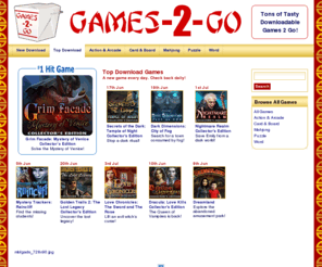 games-2-go.com: Games-2-Go - Top Download
The Best Casual Downloadable Games you can find. Download free demos of hundreds of great games for PC or Mac. , Shiver: Vanishing Hitchhiker Collector's Edition, Find the Vanishing Hitchhiker!, Top Download, A new game every day. Check back daily!