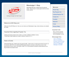 ms1stop.com: MS 1-Stop | E-government for Mississippi
Renew Mississippi car tags and pay property tax online