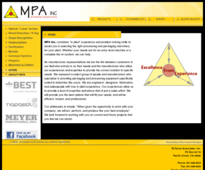 mpa-corp.com: MPA Inc - Process and Packaging Machinery
We represent a select group of people and manufacturers who specialize in providing packaging and processing equipment specifically suited to industries like yours.