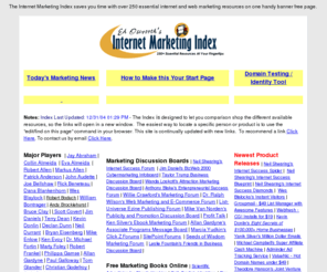 internetmarketingindex.com: Internet Marketing Index - 250  famous marketing tools resources and products
250  famous marketing tools resources and products on one lightning fast loading page.