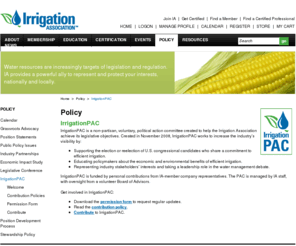 irrigationassociationpac.org: Irrigation Association - The recognized authority on irrigation.
The Irrigation Association is the leading membership organization for irrigation companies and professionals. Together with our members, we are committed to promoting efficient irrigation and to long-term sustainability of water resources for future generations.
