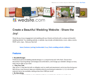 aneeshandarchana.com: Wedsite.com | Unique Wedding Websites
Create a beautiful wedding website, and share the joy of your engagement and wedding with your friends and family. Your wedsite may include unlimited photos, music, events, RSVP, polls, maps, news... Free Trial!