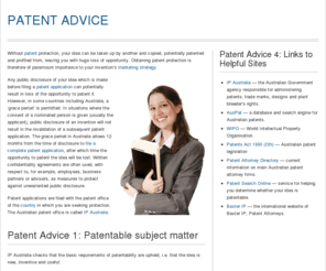 patentadvice.com.au: Patent Advice
Patent Attorneys Sydney as part of their Patent Attorney Services can provide their clients with Advice on Patent Applications and Innovation Patents.
