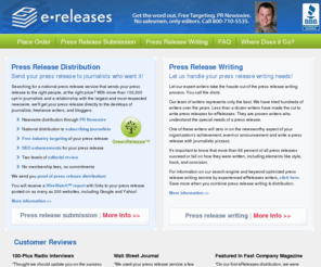 e-pressreleases.com: Press Release Distribution | Press Release Writing Services
Press release distribution to over 100,000 journalists who want it! Measurable results with hundreds of testimonials to prove it. PR Newswire partner.