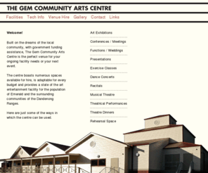 thegem.org.au: The Gem Community Arts Centre
ÂThe Gem is a 124 seat community theatre in the heart Emerald in the Dandenongs Ranges, Victoria, Australia.