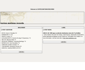 vortexmotions.com: VORTEX MOTIONS Records
VORTEX MOTIONS Records is a record label and mailorder for metal music. 
They also have metal portal with interviews, reviews, mp3s, tour dates, links, etc. etc. etc.