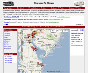 rvstoragedelaware.com: Delaware RV Storage
Delaware RV Storage information and locations of recreational vehicle storage facilities including indoor climate controlled, and outdoor covered and non-coverd parking for motorhomes, travel trailers, 5th wheels and other towables in DE.