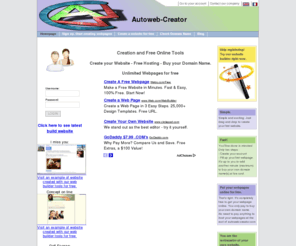 autoweb-creator.com: Website creation and hosting. Create your website online. Free web site builder tools, webpage templates.
Website creation for beginners and hosting service. Create your website online with our easy to use webpage templates. Design your own website for free with our web site builder tools. Put as many sites as you like online with our Free hosting and buy your own domain name for better search engine positioning.