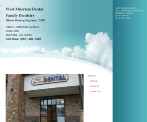 westmurrietadental.com: WEST MURRIETA DENTAL - Home
                                                     WELCOME                   TO        OUR PRACTICE         Hi folks! We look forward to serving you and your family dental needs in a modern, comfortable, friendly, and caring setting. At West Murrieta Den