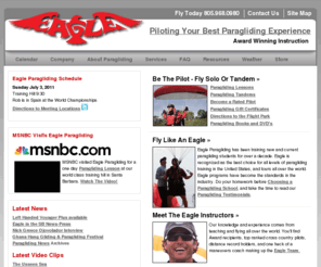 santabarbaraparagliding.com: Eagle Paragliding | Fly like an eagle!
Eagle Paragliding is one of the most respected schools in the US. Eagle provides training, tandems, equipment, tours, and clinics. Come learn from the best!