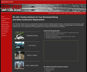 eganbrothersinc.com: Down Under Directional Boring - South Carolina
Egan Brothers Inc. DBA Down Under Directional Boring offers Turnkey Solutions for your communications requirements. Our goal is to provide our customer with any level of installation services they may require. Installations range from a simple directional bore to a Turnkey Aerial and Underground Installation including Termination and Testing.  Our employees understand the importance of representing the customer in high profile environments such as Colleges, Hospitals, Military Installations, and Financial Institutions.