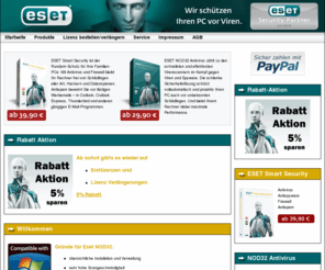 nod32-onlineshop.de: ESET NOD32 Antivirus - ESET Smart Security - Onlineshop: Startseite
ESET Smart Security ist der Rundum-Schutz für Ihre Familien-PCs: Mit Antivirus und Firewall bleibt Ihr Rechner frei von Schädlingen aller Art, Hackern und Datenspionen. Antispam bewahrt Sie vor lästigen Werbemails ? in Outlook, Outlook Express, Thunderbird und anderen gängigen E-Mail-Programmen.