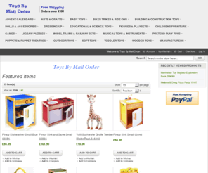 toysbymailorder.com: Toys By Mail Order
Toys By Mail Order offers a fantastic range of childrens toys, educational toys, soft toys and gift for children of all ages. If you are looking for that special gift for your child, a childrens christmas present or birthday present toy come and see what Toys By Mail Order have on offer at our website www.ToysByMailOrder.co.uk