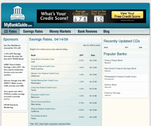 mybankguide.com: Best CD Rates, Money Market, Savings Rates, Daily Updates Nationwide | MyBankGuide
Offering the best CD, Money Market, and Savings Rates from over 300 banks nationwide.  Search through thousands of rates that are updated daily!