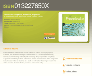 013227650x.com: 013227650X - Compare Prices for: Precalculus: Graphical, Numerical, Algebraic
ISBN 013227650X - Compare Prices and Read Complete Details for the Book: Precalculus: Graphical, Numerical, Algebraic.