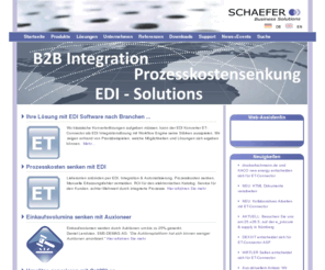 schaefer-bs.com: EDI-Software | EDI-Konverter | EDI-Dienstleister - SCHAEFER Business Solutions GmbH: Startseite
EDI-Konverter / EAI / Integration / Business Integration / Automatisierung von SCHAEFER Business Solutions sorgen für effiziente Prozesse ohne Medienbrüche. Egal ob KMU oder Konzern, Auktionen, EDI Lösungen oder EDI Software, unsere Produkte und Dienstleistungen für stets zu Prozesskostensenkungen und Rationalisierung.