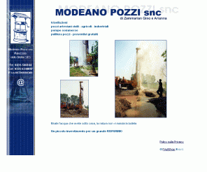 modeanopozzi.com: Modeano Pozzi - trivellazioni, pozzi artesiani, pompe sommerse
Modeano Pozzi, di Zammarian Gino e Arianna; trivellazioni, pozzi artesiani civili, agricoli e industriali, pompe sommerse, pulitura pozzi - preventivi gratuiti