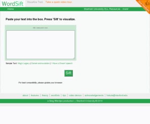 wordsift.com: WordSift - Visualize Text
visualize texts.