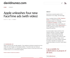 davidnunez.com: davidnunez.com | David Nunez lives, wonders, tinkers and builds in Boston.
David Nunez lives, wonders, tinkers and builds in Boston.