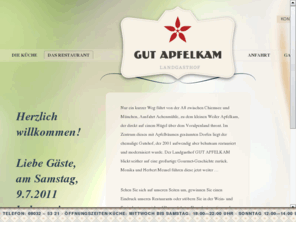 gut-apfelkam.de: Landgasthof, Restaurant, gehobene Küche, zwischen Chiemsee und München, Gourmet, Gourmand, interessante Weinauswahl, Empfehlung, Gerichte aus der Region
Landgasthof Gut Apfelkam in Rohrdorf bei Rosenheim, zwischen Chiemsee und München. Die Küche von Chefkoch Herbert Meusel vereint klassische Elemente mit mediterranen und bürgerlichen Akzenten und bietet frische regionale Zutaten und Anspruchsvolles von den Mürkten der Welt.