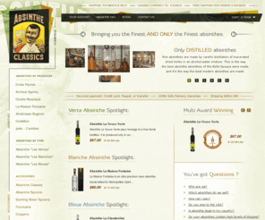 absintheclassics.com: Absinthe Classics - Buy the Finest Absinthes - Jade Absinthe - Doubs Premium Absinthe
Our mission at Absinthe Classics: to showcase the finest modern absinthes, to describe them honestly and to price them fairly, and to ship them efficiently, quickly and discreetly to discerning customers worldwide. We sell Doubs Premium Absinthe, and the Jade range of Belle Epoque absinthes.