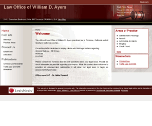 ayerscriminallaw.com: Torrance Administrative Hearings Attorneys | California Assault, Automobile Accidents Lawyers, Law Firm -  Law Office of William D. Ayers
Torrance Administrative Hearings Attorneys of Law Office of William D. Ayers pursue cases of Administrative Hearings, Assault, and Automobile Accidents in Torrance California.