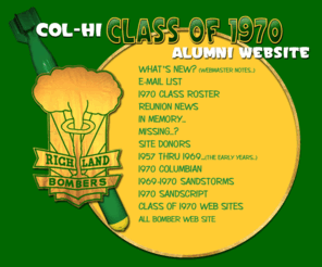 colhi70.org: Col-Hi Class of 1970 Alumni Web Site
Richland, Washington's Col-Hi Class of 1970 Bomber Alumni Web Site, the greatest alumni web site in existence.