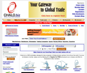 chalo.biz: Trade
Get a free business website and free product catalog with free registration! Chalo.Biz is your window to India Trade and an International Trade Resource. Featuring hundreds of thousands of products and suppliers.