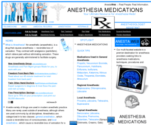 insulinmedication.com: The Ultimate Anesthesia Medications Website
Find Anesthesia Medications Quick Tips, Anesthesia Medication News, Anesthesia Medication Uses, Anesthesia Drugs, Anesthesia Medications Used for Intubation and General Anesthesia and More...