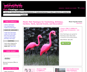 pink-flamingos.com: Plastic Pink Flamingos - Lawn Ornaments for your Garden and Yard - Flamingo Fundraising Too!
Plastic Pink Flamingos Lawn Ornaments for Sale.  SAME DAY SHIPPING for all Orders!  We stock Don Featherstone Pink Flamingos!  Large selection of many types of Plastic Pink Flamingos.