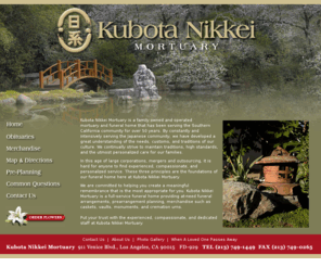 kubotanikkeimortuary.com: Kubota Nikkei Mortuary, LA downtown funeral home serving the Los Angeles metro
Kubota Nikkei Mortuary is the premier mortuary and funeral home serving the specific needs of the Asian and Japanese American community, or the Nikkei generations, in the Greater Los Angeles metro area based in downtown LA.