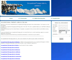 occupationaltherapyjobsin.com: OccupationalTherapyJobsin.com- Find the occupational therapy job near you!
 United States occupational therapy Jobs - Search the largest speech job board containing occupational therapy jobs at OccupationalTherapyJobsin.com! We also offer hospital, skilled nursing and school jobs for ot's in the United States of America