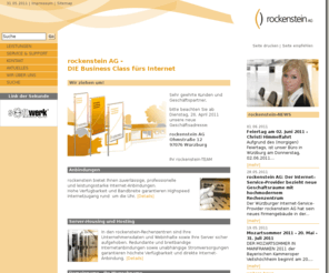 bauunternehmung.net: rockenstein AG • Internet-Service-Provider: Home
rockenstein AG: Ihr Internet Service Provider in Würzburg: Domains, Webseiten, Programmierung, Webserver, Datenbanken, SDSL/ADSL, Design