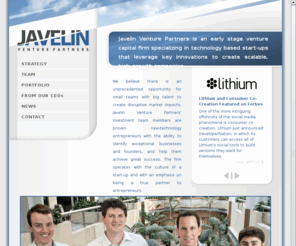 doylekatzvp.com: Javelin Venture Partners
Javelin Venture Partners is an early stage venture capital firm specializing in technology based start-ups that leverage key innovations to create scalable, high-growth companies.