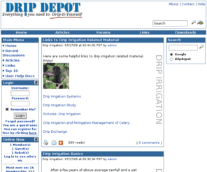 dripdepot.net: Drip Irrigation resources, support for drip irrigation community
Drip Irrigation news and community resources. Learn about drip irrigation, share ideas and water.