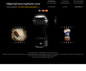 objectif-macrophoto.com: Objectif-macrophoto.com
Passionné par la macrophotographie, je vous fais découvrir  l'univers mal connu de la photographie en macro à travers une série de photos prise avec mon Canon EOS20D   Objectif Canon 100 mm 2.8 macro USM. 