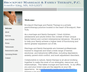 brockportmarriageandfamilytherapy.com: Brockport Marriage & Family Therapy, P.C.
Private psychotherapy practice located in the heart of Brockport, New York. Jennifer King, a licensed marriage and family therapist, serves couples and families from across the west side.