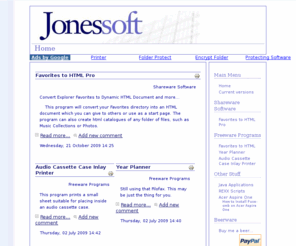 jonessoft.co.uk: Jonessoft
JonesSoft Homepage for Freeware programs. Small collection of windows programs for download.