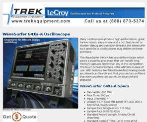 wavesurfer64xs-a.com: LeCroy WaveSurfer-64Xs-A Oscilloscope
LeCroy WaveSurfer-64Xs-A, 600 MHz, 2.5 GS/s, 4ch, 5 Mpts/Ch DSO with 10.4inch Color Touch Screen Display - at Trek Equipment Corporation