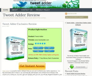 tweetadderreview.net: Tweet Adder Review
Tweet Adder Review - Is it a right twitter adder software to gain more targeted twitter followers or a scam? Read prominent reviews about tweet adder.