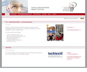 gitp.org: ITP GmbH - Home
ITP GmbH - Innovationen für die Textilindustrie. Wir sind Ihr Partner auf dem Weg zu neuen Produkten!