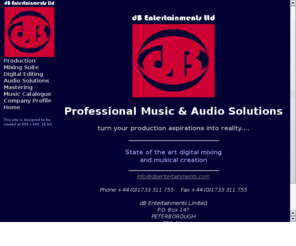 dbentertainments.com: dB Entertainments Limited
dB Entertainments Limited - UK Professional Music and Audio Solutions.