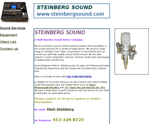 steinbergsound.com: WWW.STEINBERGSOUND.COM - Live Sound Reinforcement Services, Upstate New York and Berkshire County Mass
Mark Steinberg Sound Engineer & Production, Mark is working with the Funk Brothers as Front of House Engineer. When not on the Road we are providing high quality sound services in the upstate new york area.