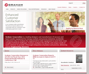 grahamusa.com: Graham Corporation Home Page
Graham is a leading designer and builder of vacuum and heat transfer equipment for process industries world-wide, Markets for vacuum technology are chemical, petrochemical, petroleum refining, electric power generating industries like cogeneration and geothermal plants